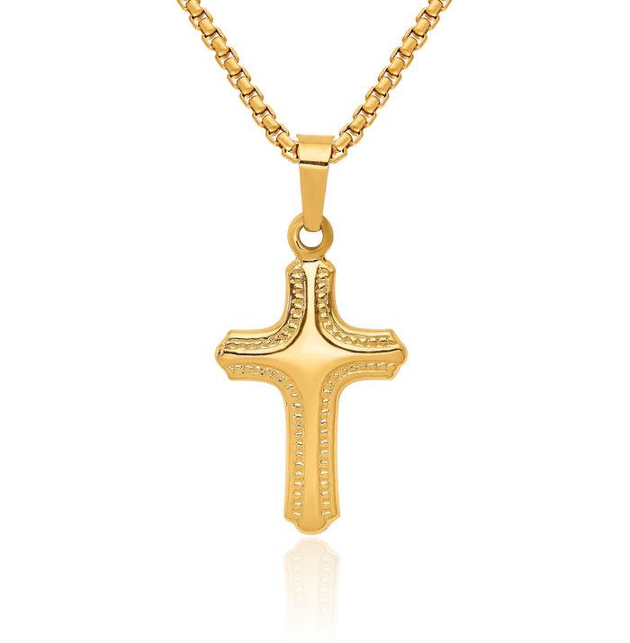 14K Solid Yellow Gold Latin Mexican Holy Cross Necklace Religious Chain Pendant Jesus Christ Charm