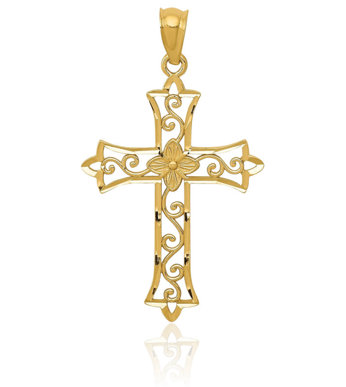 14K Solid Yellow Gold Holy Cross Necklace Religious Chain Pendant Jesus Christ Charm