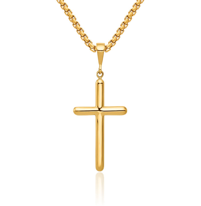 14K Solid Yellow Gold Latin Mexican Holy Cross Necklace Religious Chain Pendant Jesus Christ Charm