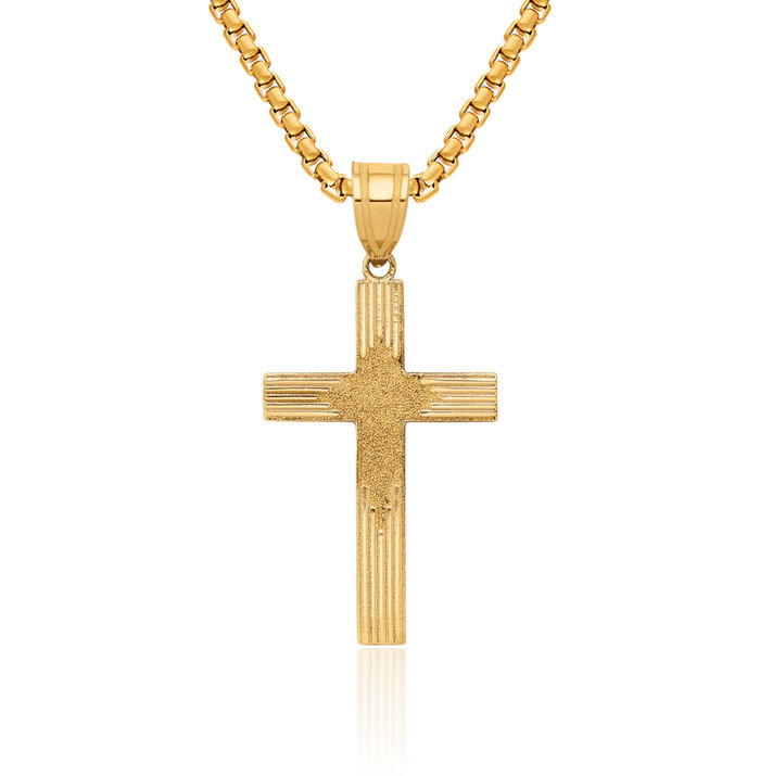 14K Solid Yellow Gold Latin Mexican Holy Cross Necklace Religious Chain Pendant Jesus Christ Charm