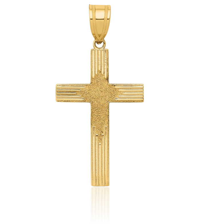 14K Solid Yellow Gold Latin Mexican Holy Cross Necklace Religious Chain Pendant Jesus Christ Charm