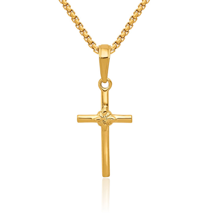 14K Solid Yellow Gold Latin Mexican Holy Cross Necklace Religious Chain Pendant Jesus Christ Charm