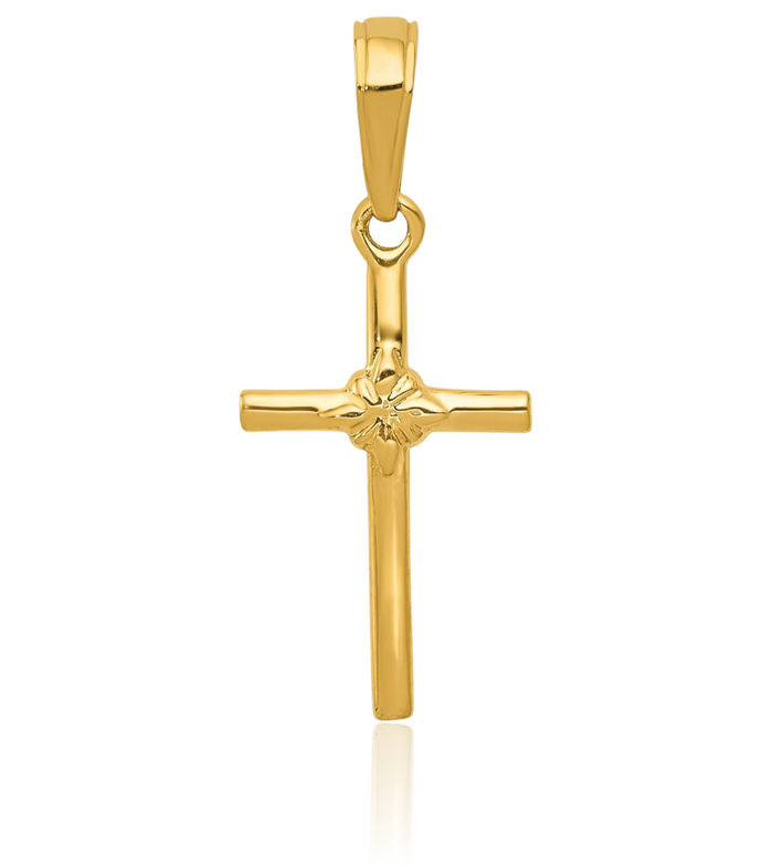 14K Solid Yellow Gold Latin Mexican Holy Cross Necklace Religious Chain Pendant Jesus Christ Charm