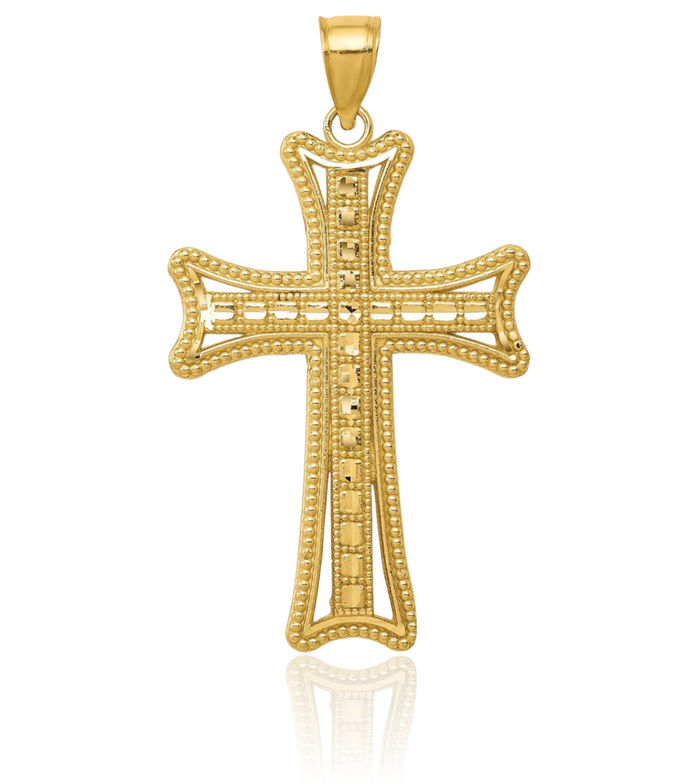 14K Solid Yellow Gold Holy Cross Necklace Religious Chain Pendant Jesus Christ Charm