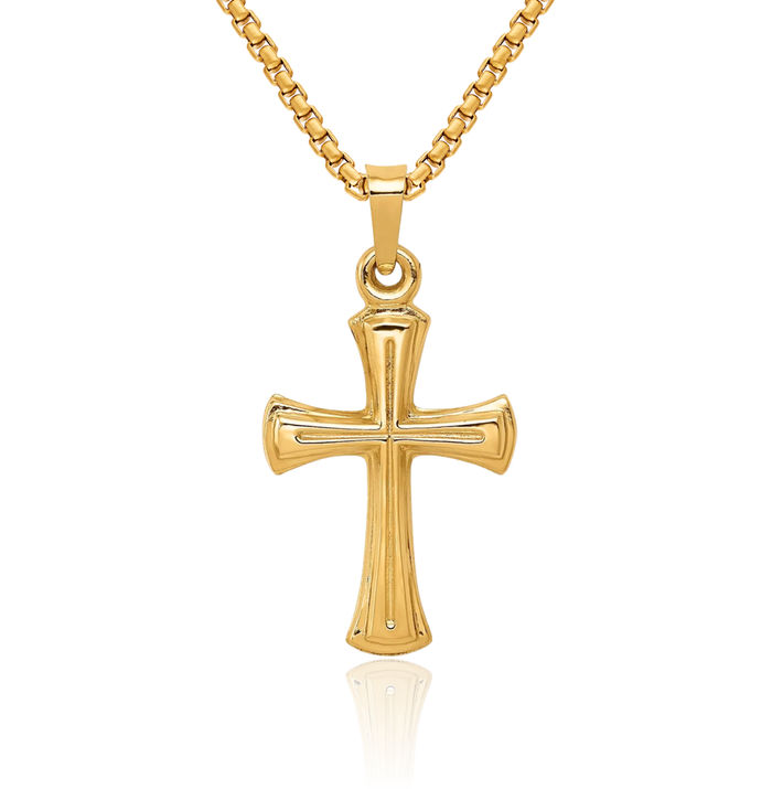 14K Solid Yellow Gold Latin Mexican Holy Cross Necklace Religious Chain Pendant Jesus Christ Charm