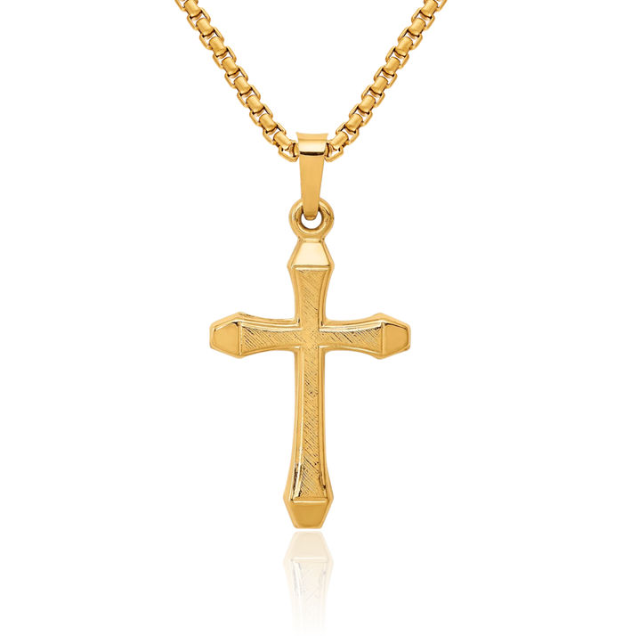 14K Solid Yellow Gold Latin Mexican Holy Cross Necklace Religious Chain Pendant Jesus Christ Christian Charm