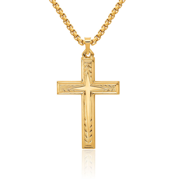 14K Solid Yellow Gold Latin Mexican Holy Cross Necklace Religious Chain Pendant Jesus Christ Christian Charm