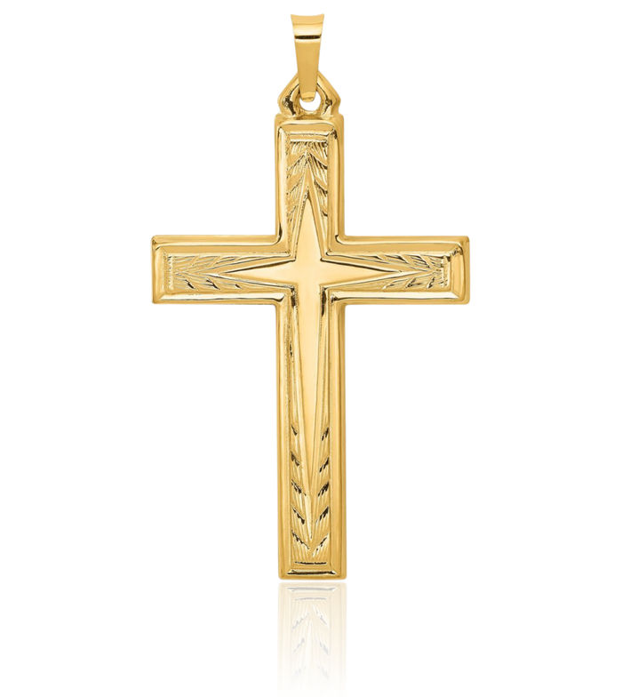 14K Solid Yellow Gold Latin Mexican Holy Cross Necklace Religious Chain Pendant Jesus Christ Christian Charm