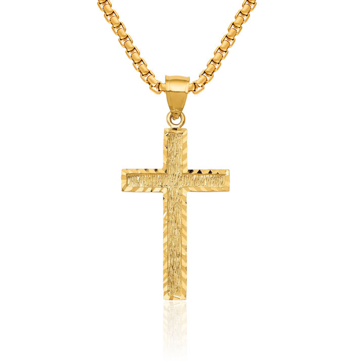 14K Solid Yellow Gold Latin Mexican Holy Cross Necklace Religious Chain Pendant Jesus Christ Charm