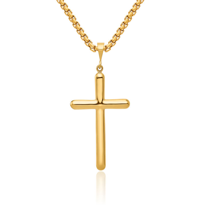 14K Solid Yellow Gold Latin Mexican Holy Cross Necklace Religious Chain Pendant Jesus Christ Charm