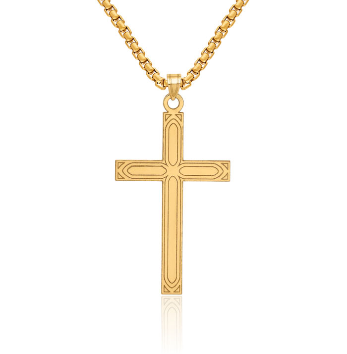 14K Solid Yellow Gold Latin Mexican Holy Cross Necklace Religious Chain Pendant Jesus Christ Charm