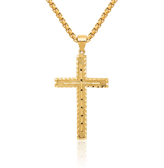 14K Solid Yellow Gold Latin Mexican Holy Cross Necklace Religious Chain Pendant Jesus Christ Christian Charm