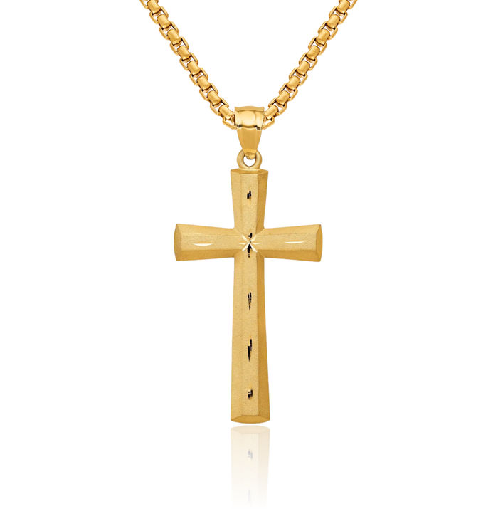 14K Solid Yellow Gold Latin Mexican Holy Cross Necklace Religious Chain Pendant Jesus Christ Charm