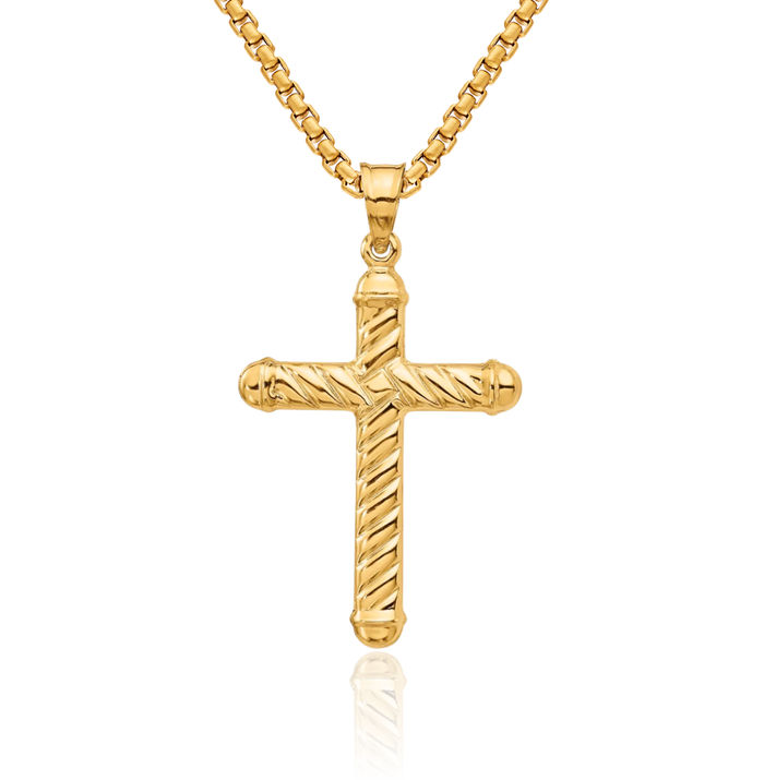 14K Solid Yellow Gold Holy Cross Necklace Religious Chain Pendant Jesus Christ Charm