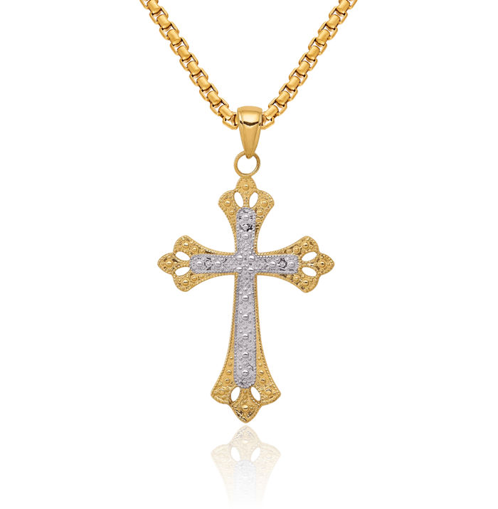 14K Solid Yellow Gold Holy Cross Necklace Religious Chain Pendant Jesus Christ Charm