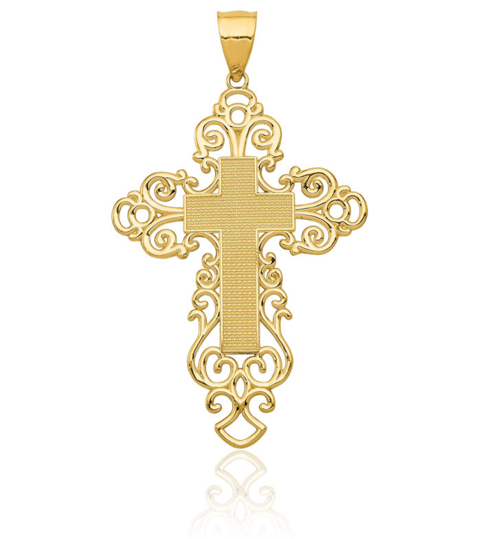 14K Solid Yellow Gold Holy Cross Necklace Religious Chain Pendant Jesus Christ Charm