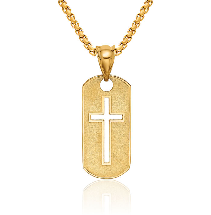 14K Solid Yellow Gold Holy Cross Necklace Religious Chain Pendant Jesus Christ Charm