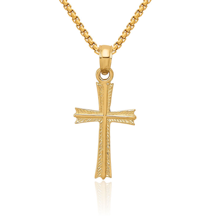 14K Solid Yellow Gold Latin Mexican Holy Cross Necklace Religious Chain Pendant Jesus Christ Charm