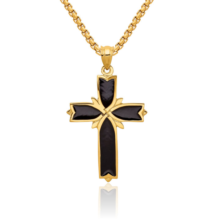 14K Solid Yellow Gold Latin Mexican Holy Cross Necklace Religious Chain Pendant Jesus Christ Christian Charm