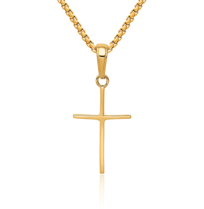14K Solid Yellow Gold Latin Mexican Holy Cross Necklace Religious Chain Pendant Jesus Christ Charm