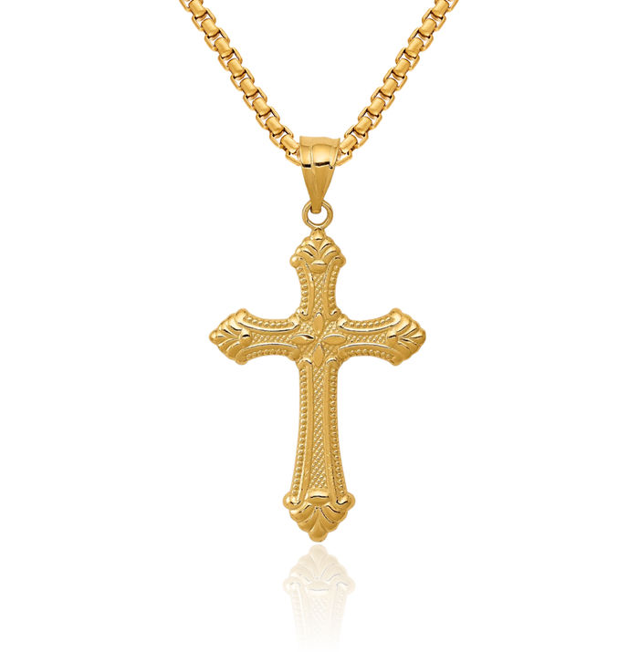 14K Solid Yellow Gold Holy Cross Necklace Religious Chain Pendant Jesus Christ Charm