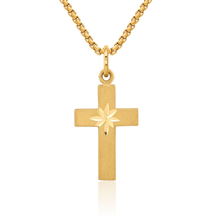 14K Solid Yellow Gold Latin Mexican Holy Cross Necklace Religious Chain Pendant Jesus Christ Charm