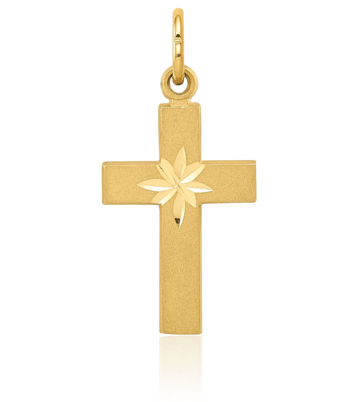 14K Solid Yellow Gold Latin Mexican Holy Cross Necklace Religious Chain Pendant Jesus Christ Charm