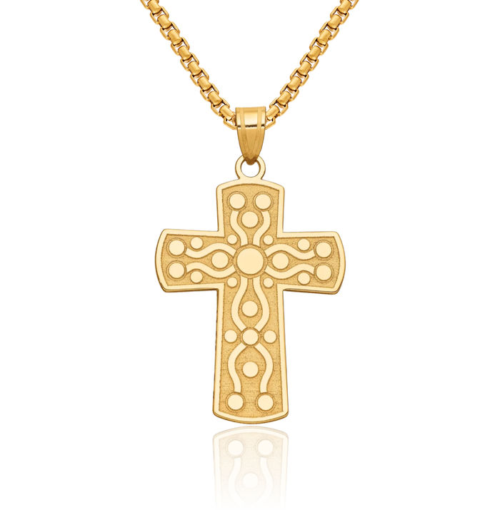14K Solid Yellow Gold Holy Cross Necklace Religious Chain Pendant Jesus Christ Charm Serenity Prayer Back