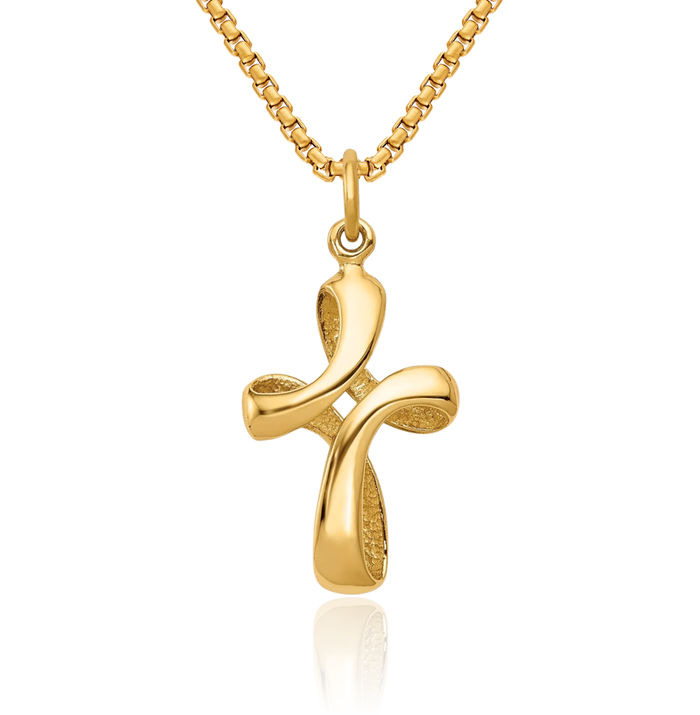 14K Solid Yellow Gold Holy Cross Necklace Religious Chain Pendant Jesus Christ Charm
