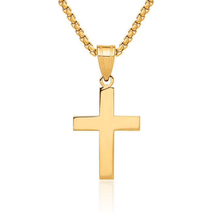 14K Solid Yellow Gold Latin Mexican Holy Cross Necklace Religious Chain Pendant Jesus Christ Charm