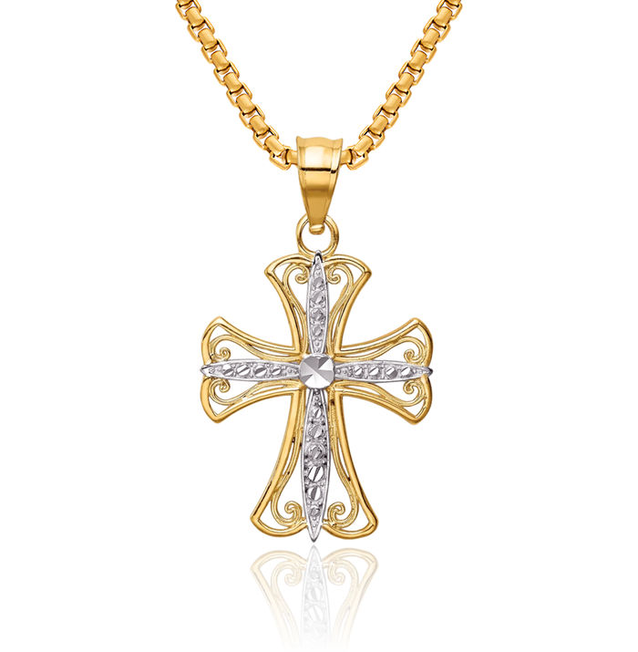 14K Solid Yellow Gold Holy Cross Necklace Religious Chain Pendant Jesus Christ Charm