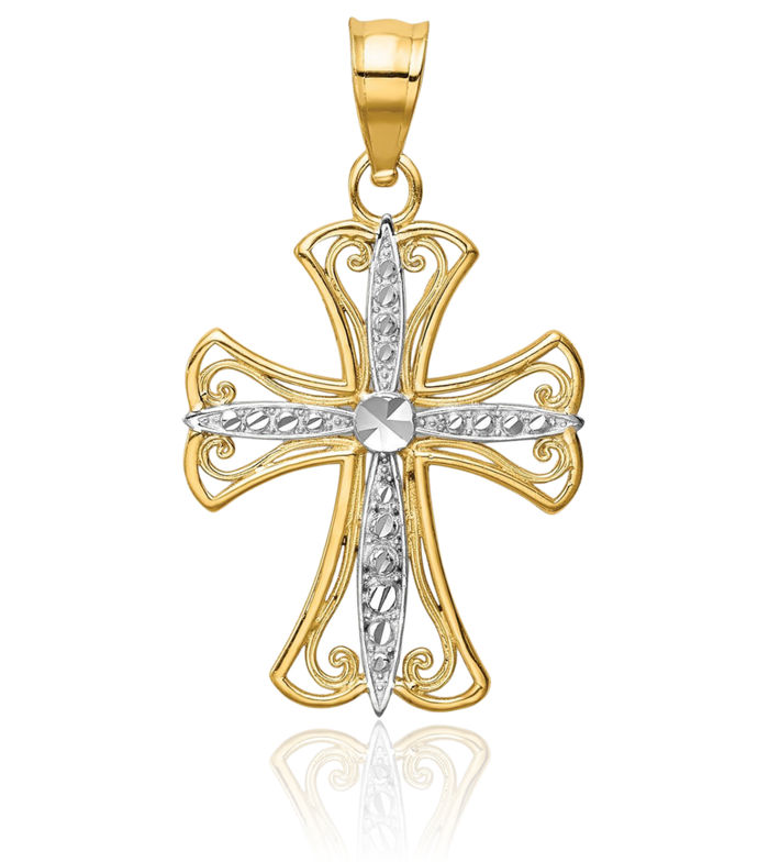 14K Solid Yellow Gold Holy Cross Necklace Religious Chain Pendant Jesus Christ Charm