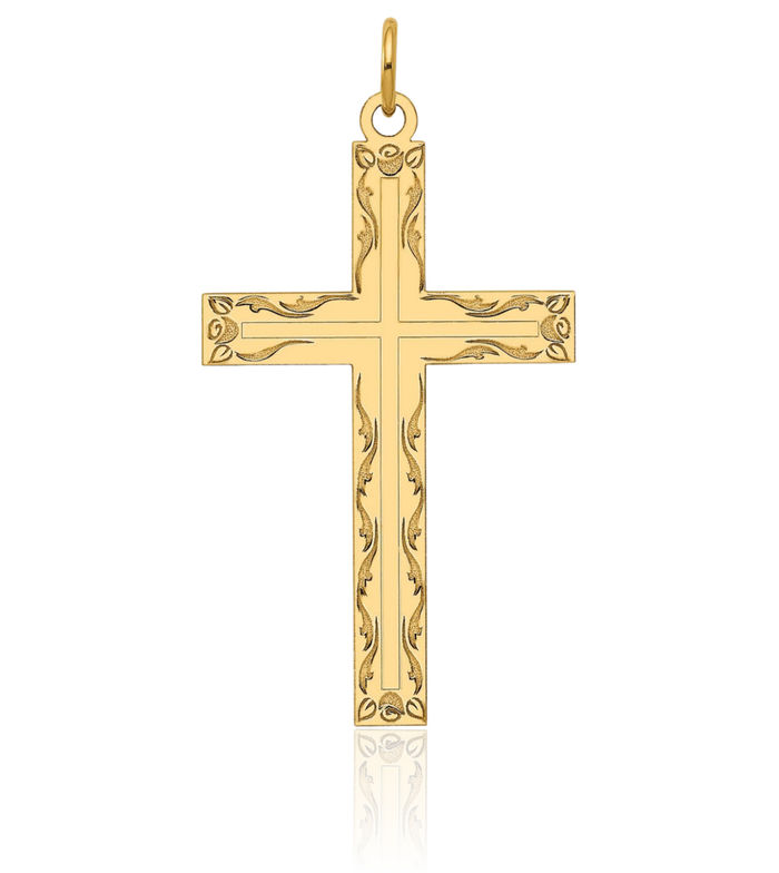 14k Yellow Gold Solid Polished Scroll Cross Pendant, 21x14mm - Does Not Include Chain - View #11