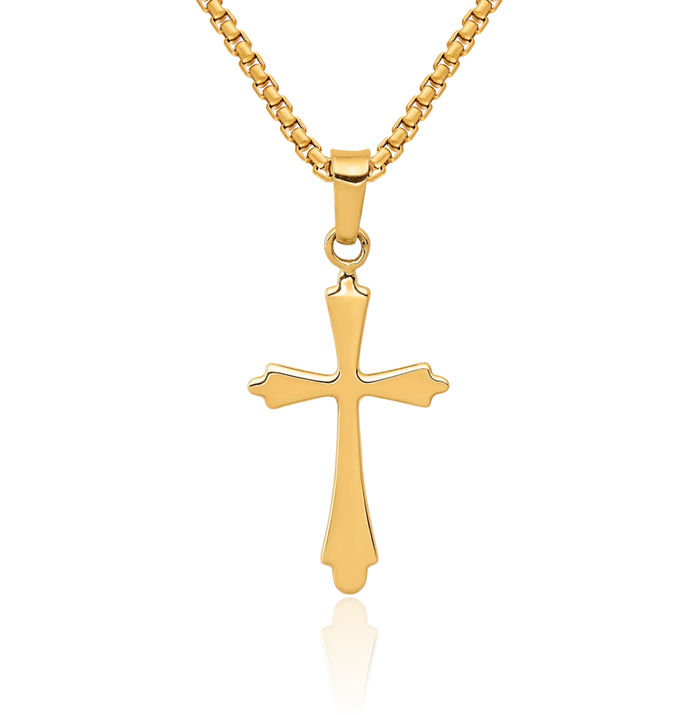 14K Solid Yellow Gold Holy Cross Necklace Religious Chain Pendant Jesus Christ Charm