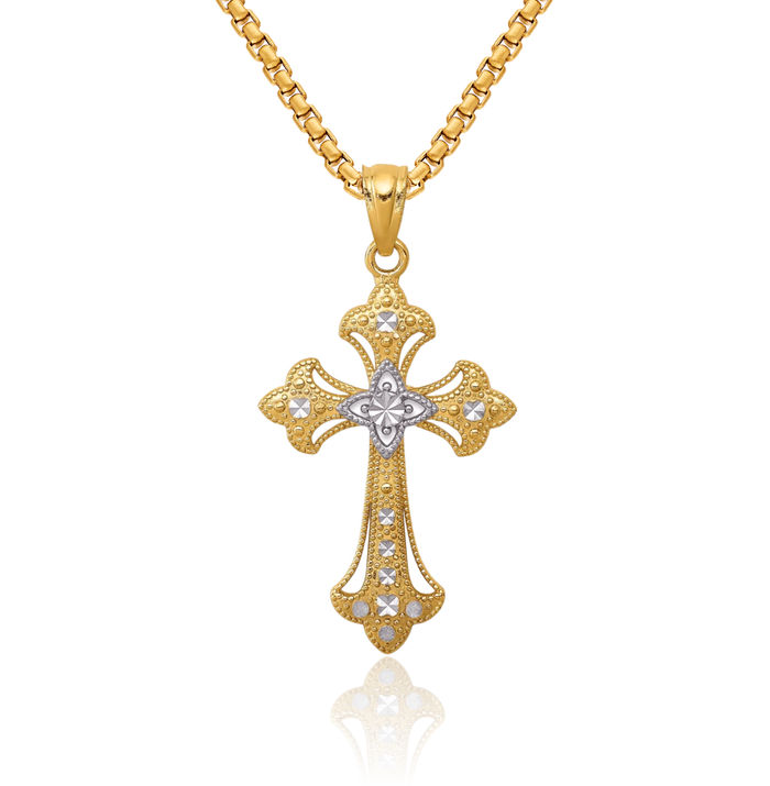 14K Solid Yellow Gold Holy Cross Necklace Religious Chain Pendant Jesus Christ Charm