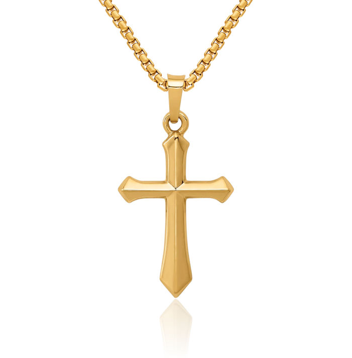 14K Solid Yellow Gold Holy Cross Necklace Religious Chain Pendant Jesus Christ Charm