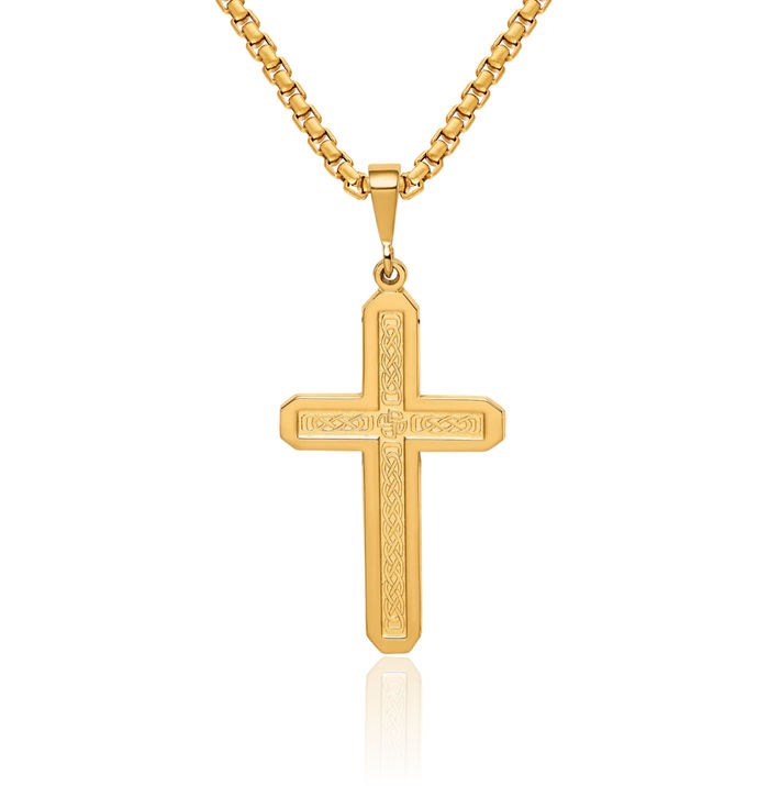 14K Solid Yellow Gold Latin Mexican Holy Cross Necklace Religious Chain Pendant Jesus Christ Charm