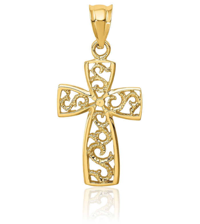 14K Solid Yellow Gold Holy Cross Necklace Religious Chain Pendant Jesus Christ Charm
