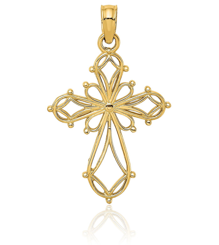 14K Solid Yellow Gold Holy Cross Necklace Religious Chain Pendant Jesus Christ Charm