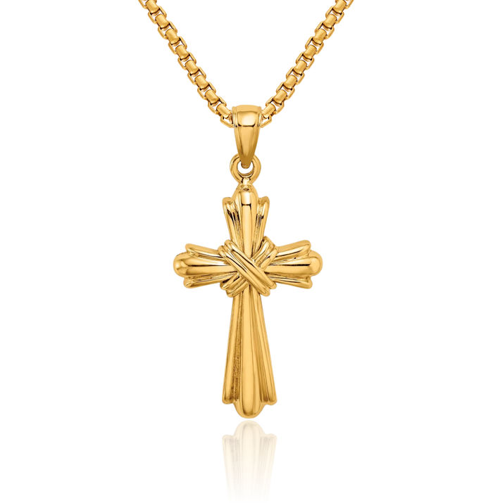 14K Solid Yellow Gold Holy Cross Necklace Religious Chain Pendant Jesus Christ Charm