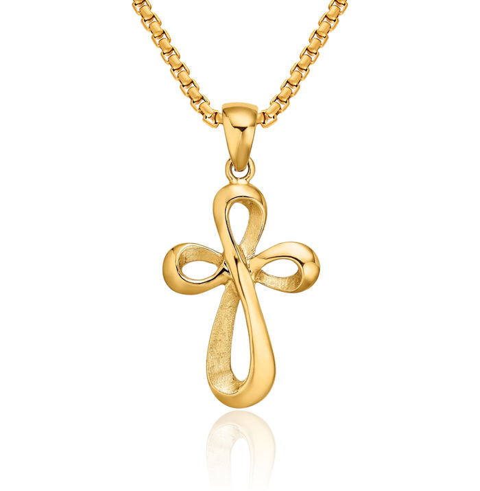 14K Solid Yellow Gold Holy Cross Necklace Religious Chain Pendant Jesus Christ Charm