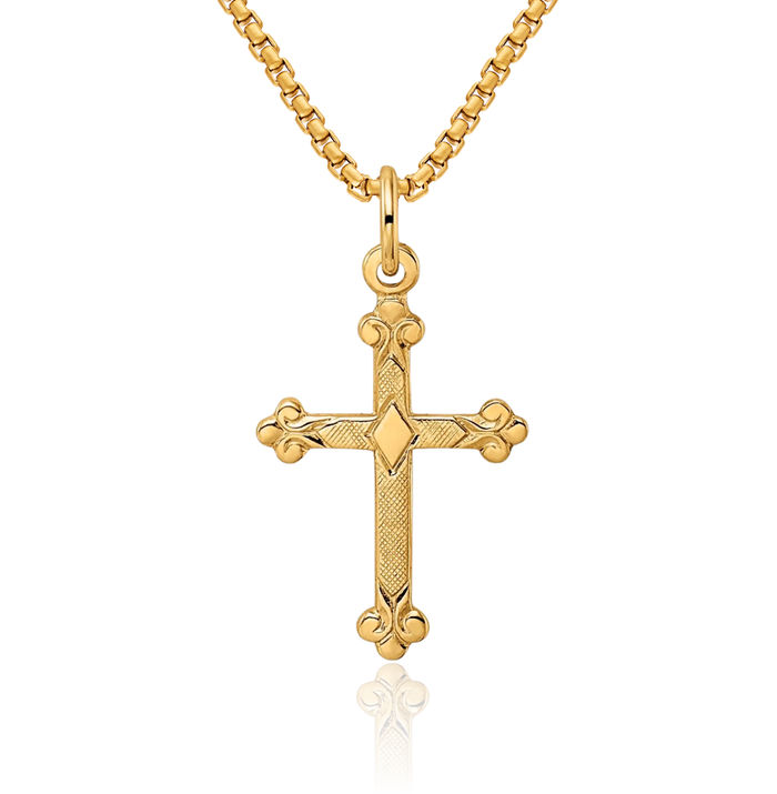 14K Solid Yellow Gold Holy Cross Necklace Religious Chain Pendant Jesus Christ Charm