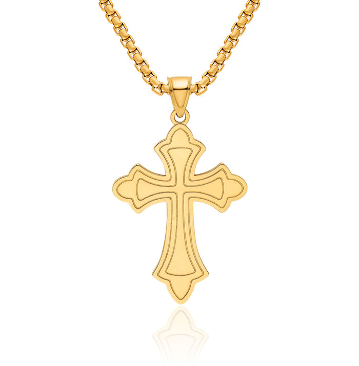 14K Solid Yellow Gold Holy Cross Necklace Religious Chain Pendant Jesus Christ Charm