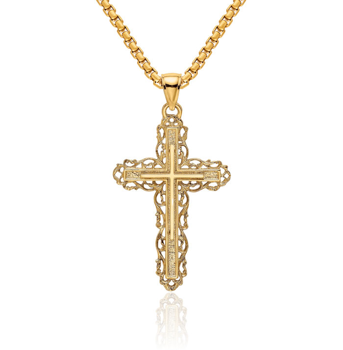 14K Solid Yellow Gold Holy Cross Necklace Religious Chain Pendant Jesus Christ Charm