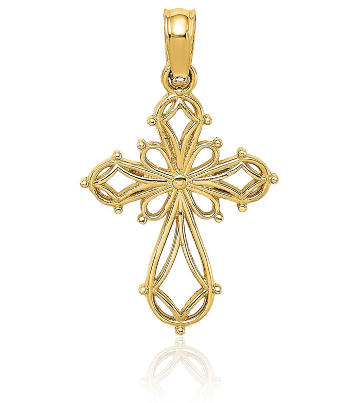 14K Solid Yellow Gold Holy Cross Necklace Religious Chain Pendant Jesus Christ Charm