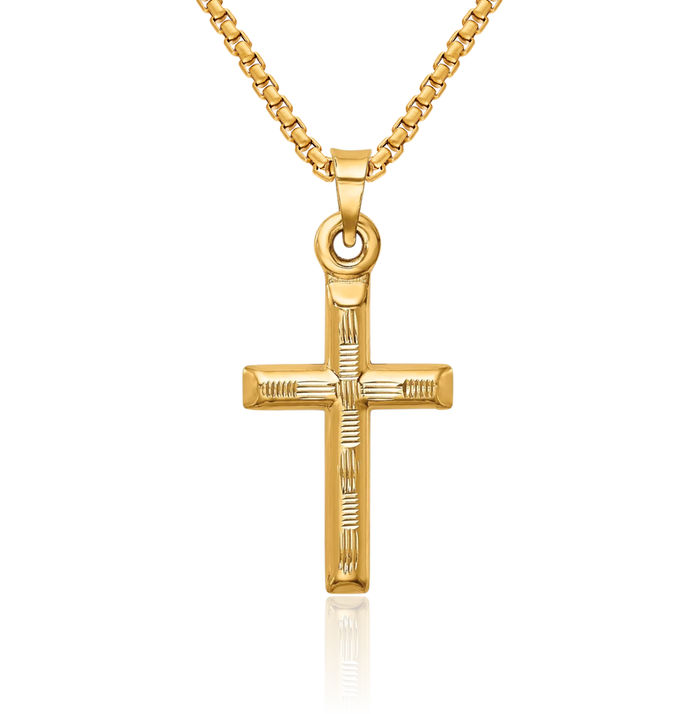 14K Solid Yellow Gold Holy Cross Necklace Religious Chain Pendant Jesus Christ Charm