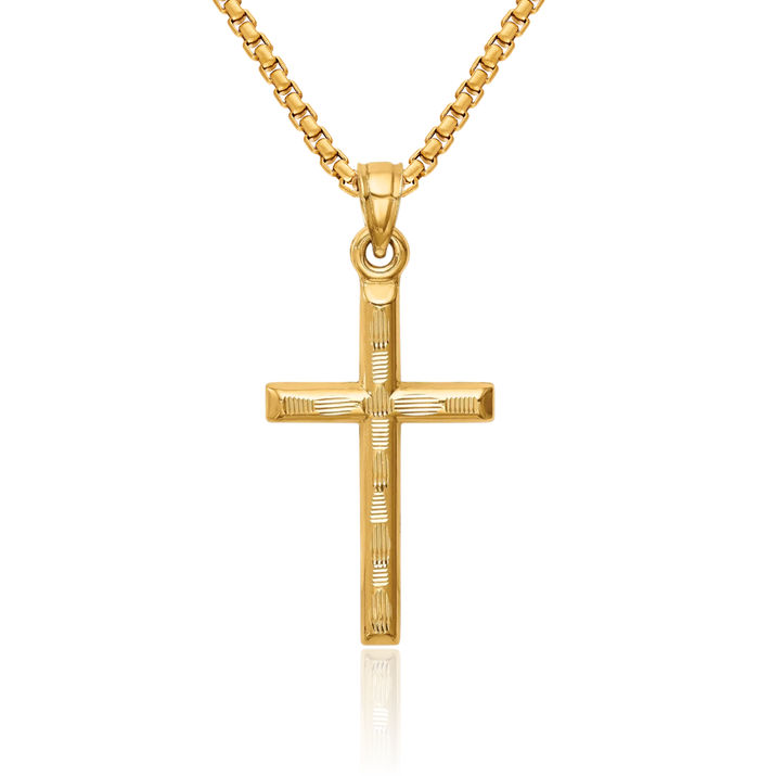 14K Solid Yellow Gold Holy Cross Necklace Religious Chain Pendant Jesus Christ Charm