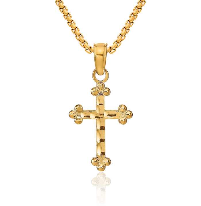 14K Solid Yellow Gold Holy Cross Necklace Religious Chain Pendant Jesus Christ Charm