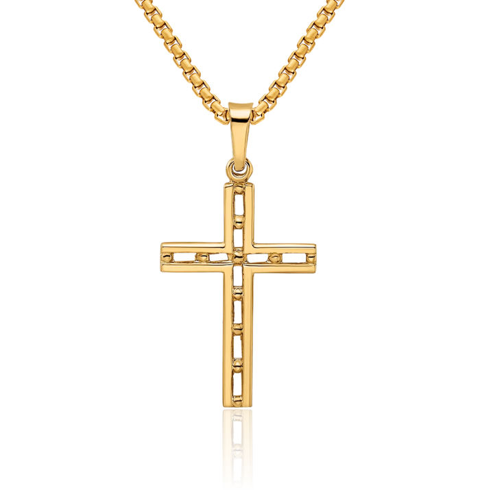 14K Solid Yellow Gold Latin Mexican Holy Cross Necklace Religious Chain Pendant Jesus Christ Charm