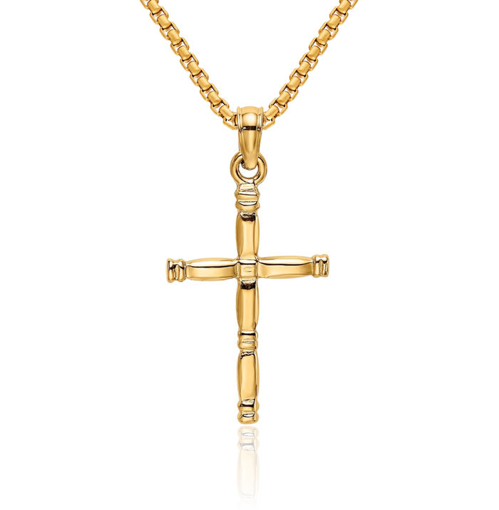 14K Solid Yellow Gold Latin Mexican Holy Cross Necklace Religious Chain Pendant Jesus Christ Charm